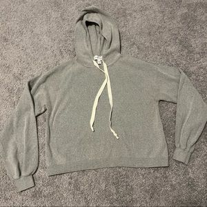 POPSUGAR GRAY CROPPED HOODED PULLOVER TOP-SIZE M